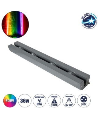 GLOBOSTAR® WINDOWARTE 90725 Φωτιστικό Ανάδειξης Παραθύρων LED 36W 2880lm 8°x180° DC 24V Αδιάβροχο IP67 Πολύχρωμο RGBW Dimmable DMX512 - CREE XPE Chip - Γκρι Ανθρακί - Μ50 x Π7 x Υ4.5cm - 3 Χρόνια Εγγύηση